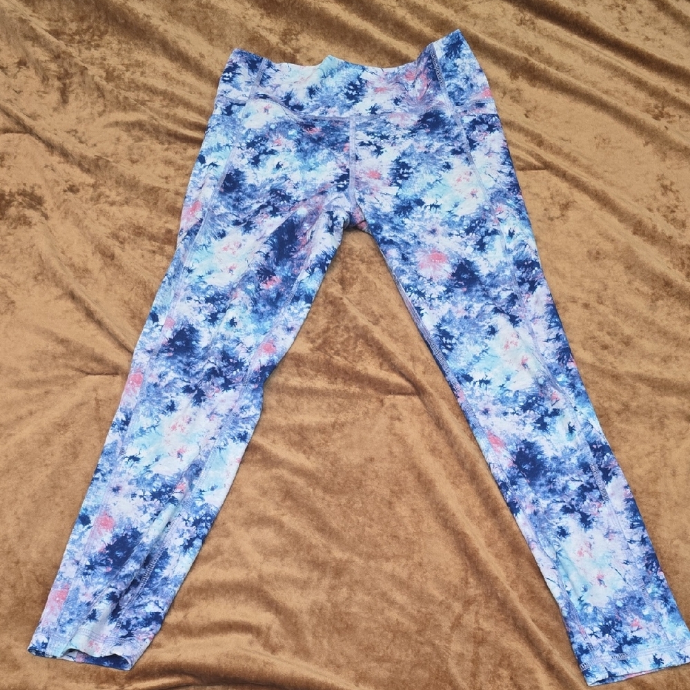 By Gottex Blue and Pink Leggings Vibrant Pattern Athletic Wear Size Medium Crop